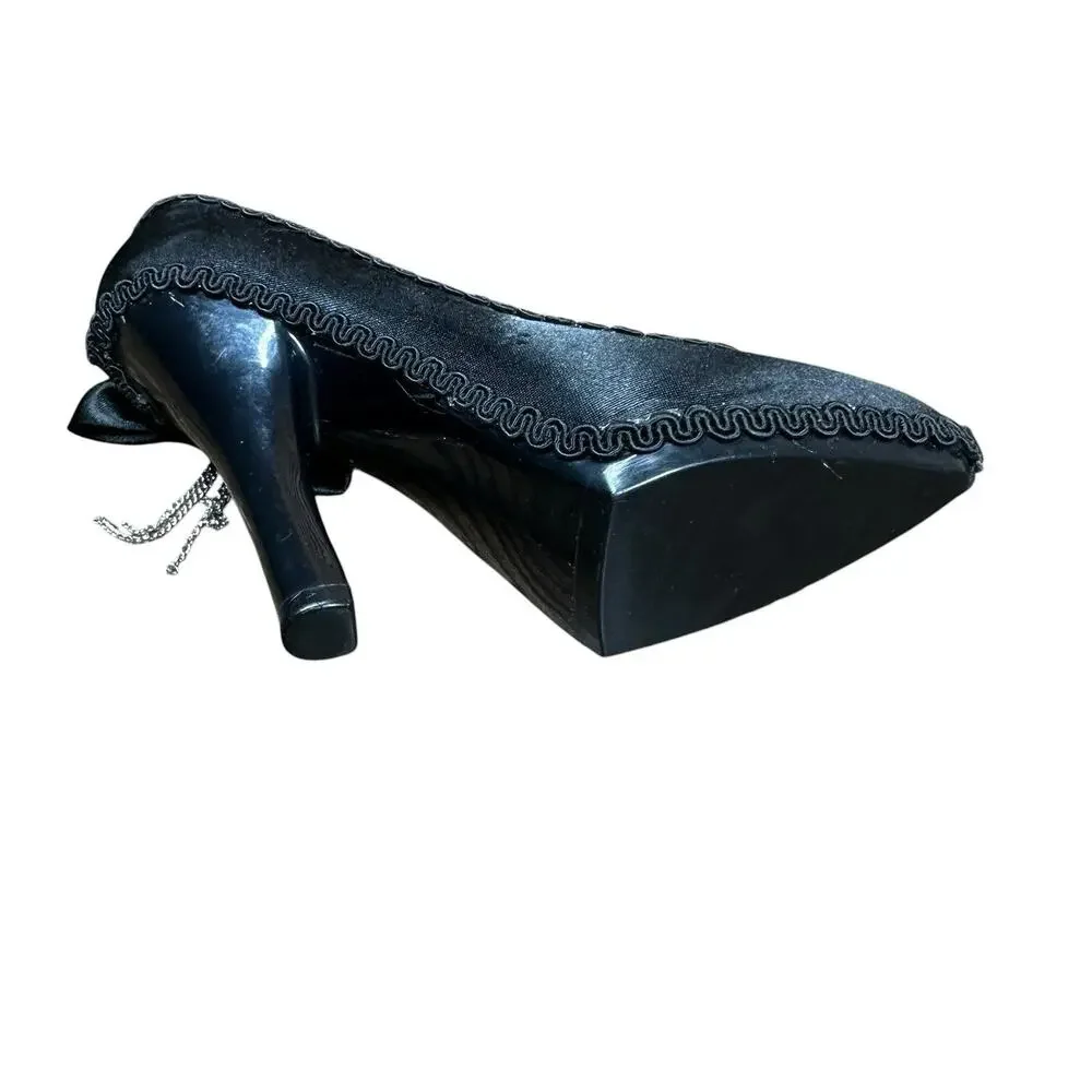 Mini High Heel Shoe Ring Holder Jewelry Display Stand Black Chain Detail 4.75